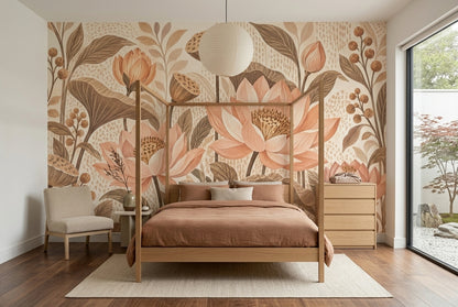 Pudra Pembe Lotus Çiçekli Poster Duvar Kağıdı Salon