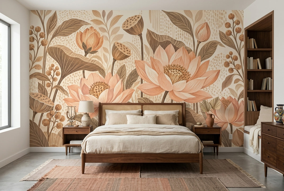 Pudra Pembe Lotus Çiçekli Poster Duvar Kağıdı Salon