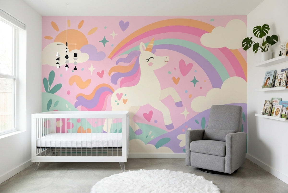 Gökkuşağı Unicorn Poster Duvar Kağıdı Pastel Çocuk Odası