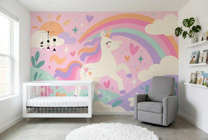 Gökkuşağı Unicorn Poster Duvar Kağıdı Pastel Çocuk Odası