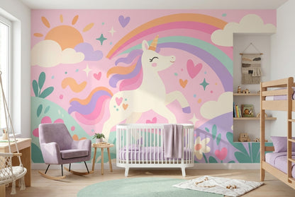 Gökkuşağı Unicorn Poster Duvar Kağıdı Pastel Çocuk Odası