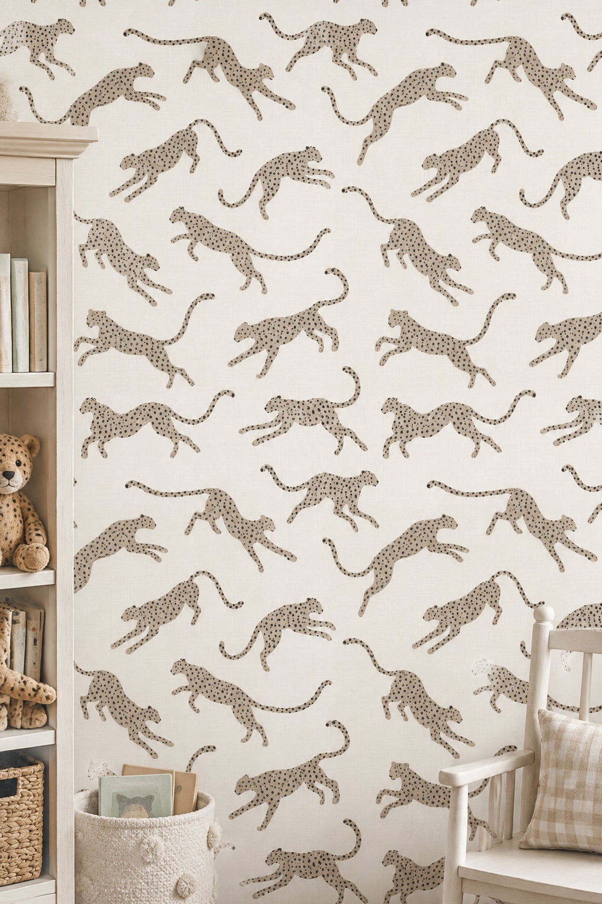 Leopar Desenli Duvar Kağıdı Bej Safari Çocuk Odası