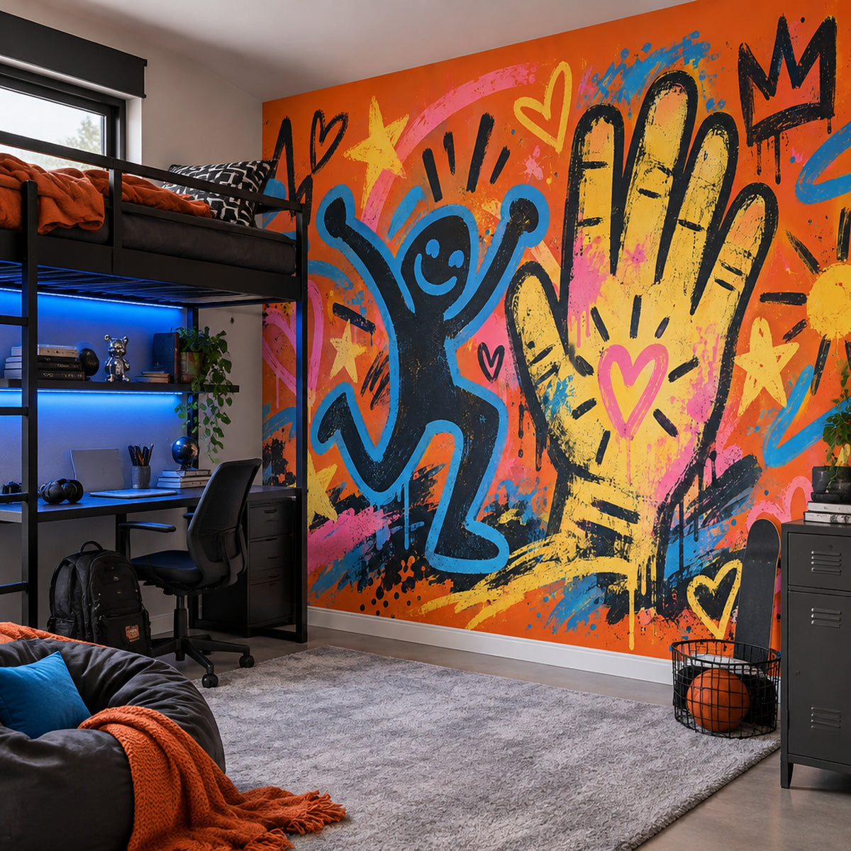 Graffiti Figürlü Poster Duvar Kağıdı Turuncu Sarı Genç Odası