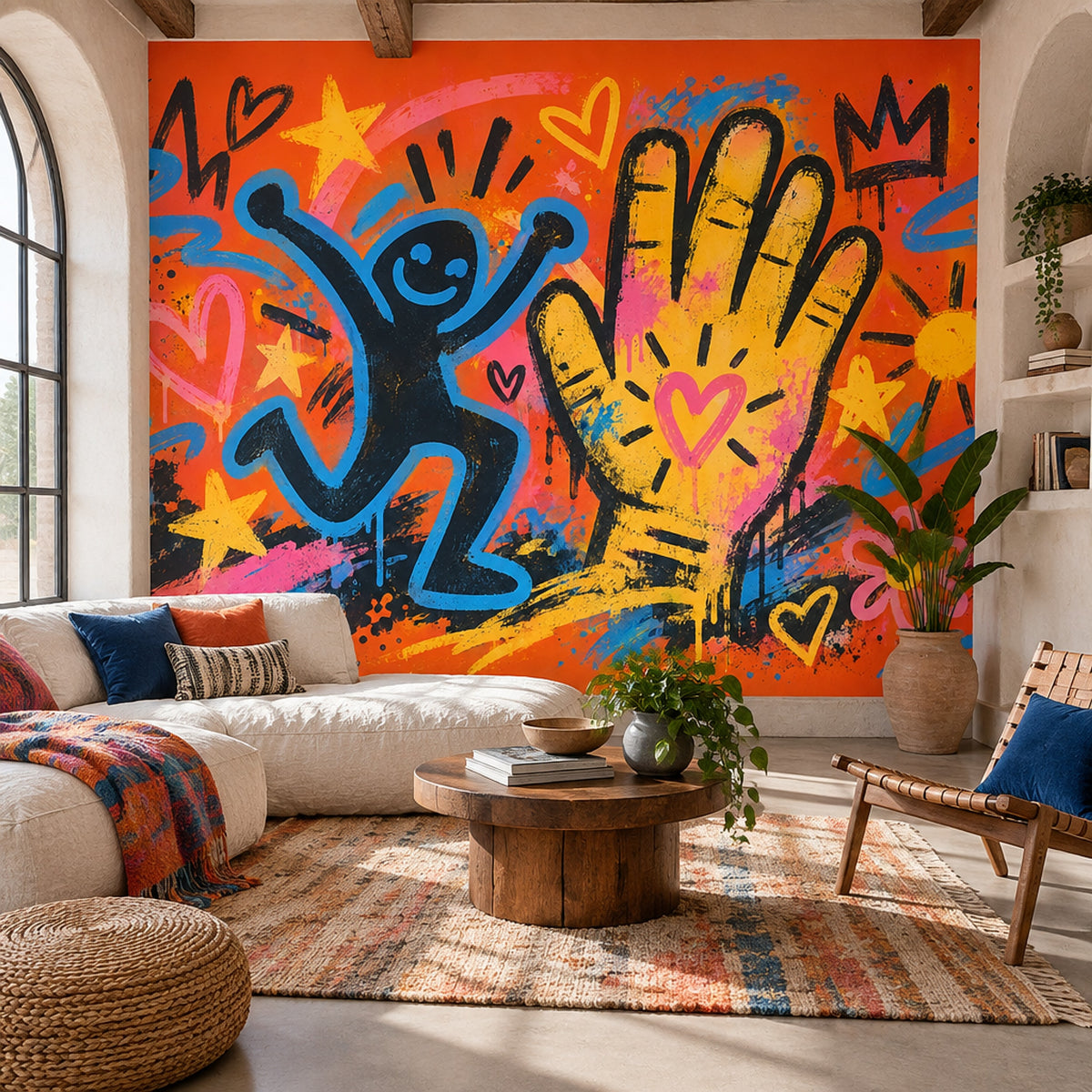 Graffiti Figürlü Poster Duvar Kağıdı Turuncu Sarı Genç Odası