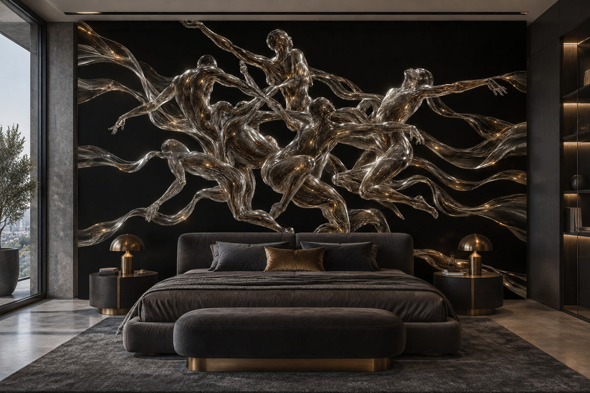 Soyut İnsan Figürlü Poster Duvar Kağıdı Siyah Modern Salon