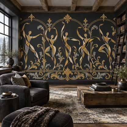 Art Deco Dans Figürlü Poster Duvar Kağıdı Siyah Altın Salon
