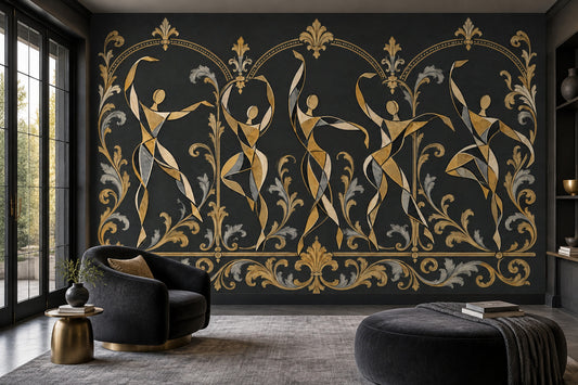 Art Deco Dans Figürlü Poster Duvar Kağıdı Siyah Altın Salon
