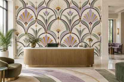 Art Deco Desenli Poster Duvar Kağıdı Mor Yeşil Salon