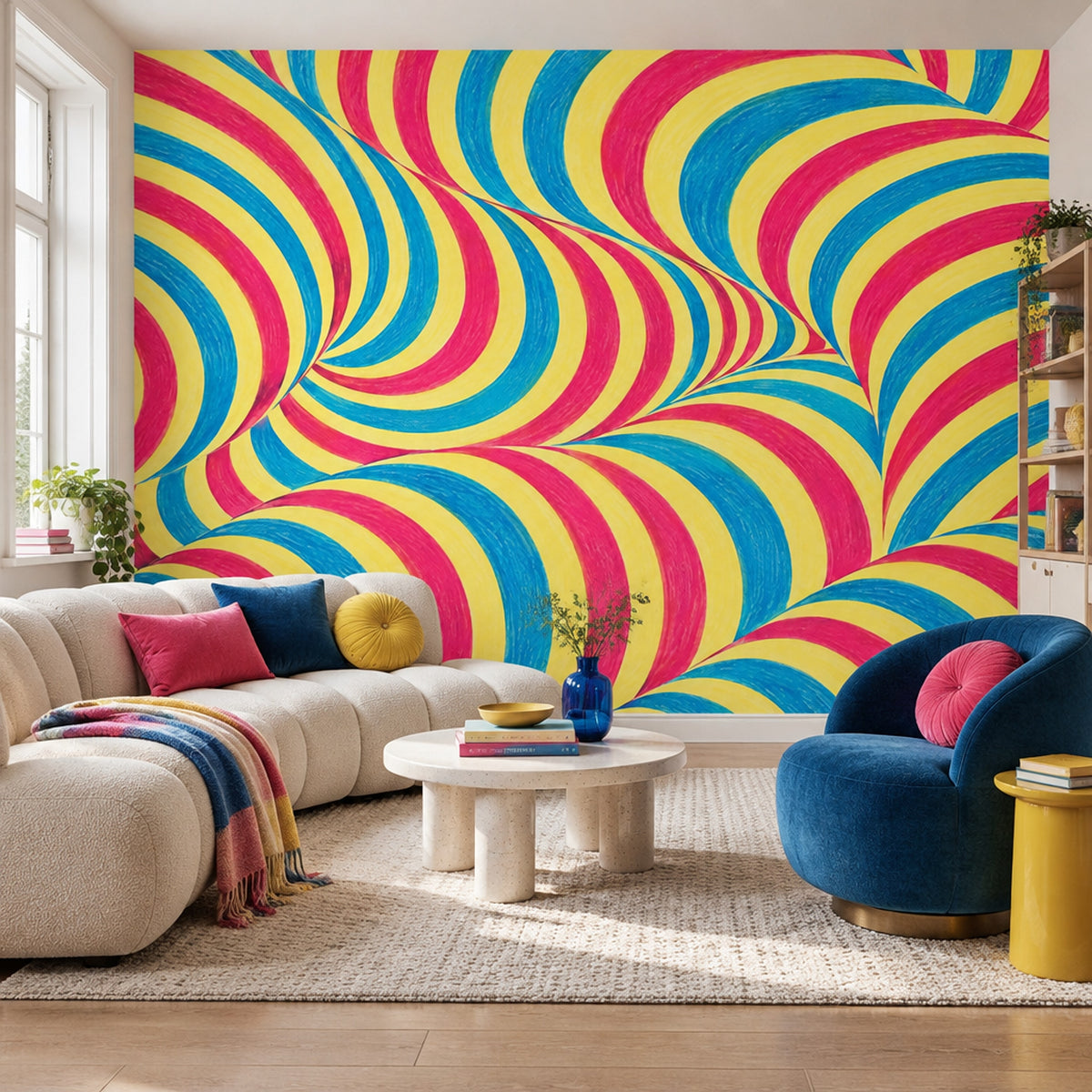 Renkli Spiral Desenli Poster Duvar Kağıdı Sarı Mavi Salon