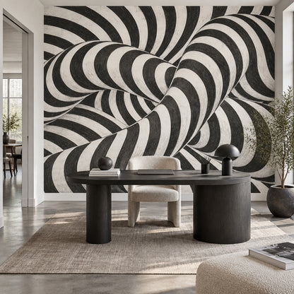 Siyah Beyaz Optik İllüzyon Poster Duvar Kağıdı Modern Salon