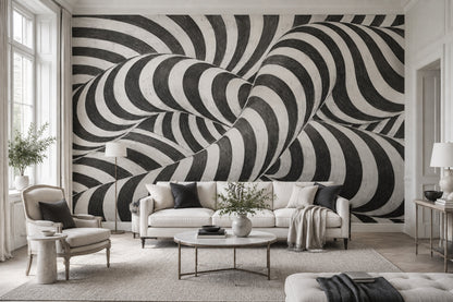 Siyah Beyaz Optik İllüzyon Poster Duvar Kağıdı Modern Salon