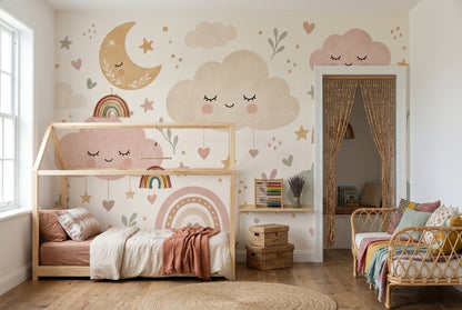Gökkuşağı ve Bulutlu Poster Duvar Kağıdı Pastel Çocuk Odası