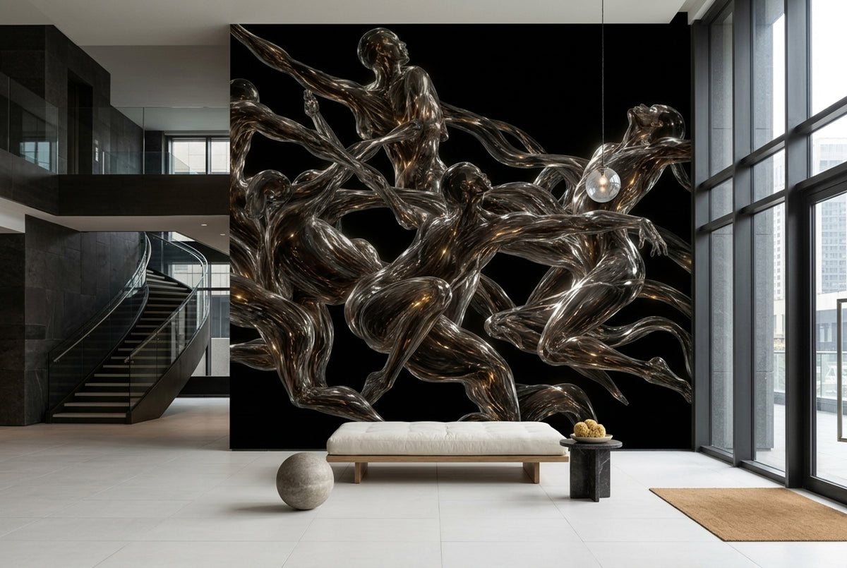 Soyut İnsan Figürlü Poster Duvar Kağıdı Siyah Modern Salon