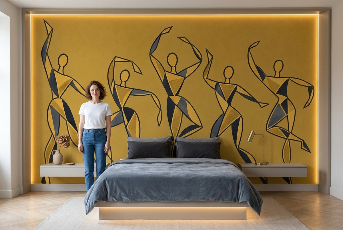 Soyut Dans Figürlü Poster Duvar Kağıdı Sarı Siyah Salon