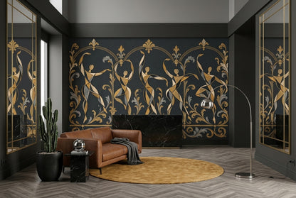 Art Deco Dans Figürlü Poster Duvar Kağıdı Siyah Altın Salon