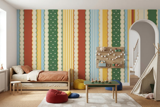 Renkli Çizgili Poster Duvar Kağıdı Geometrik Çocuk Odası Duvarı