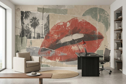 Kırmızı Dudak Kolaj Poster Duvar Kağıdı Modern Salon