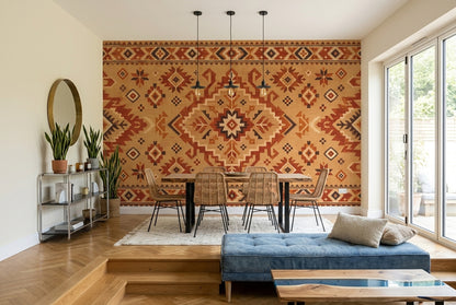 Anadolu Kilim Desenli Poster Duvar Kağıdı Kiremit Salon Duvarı