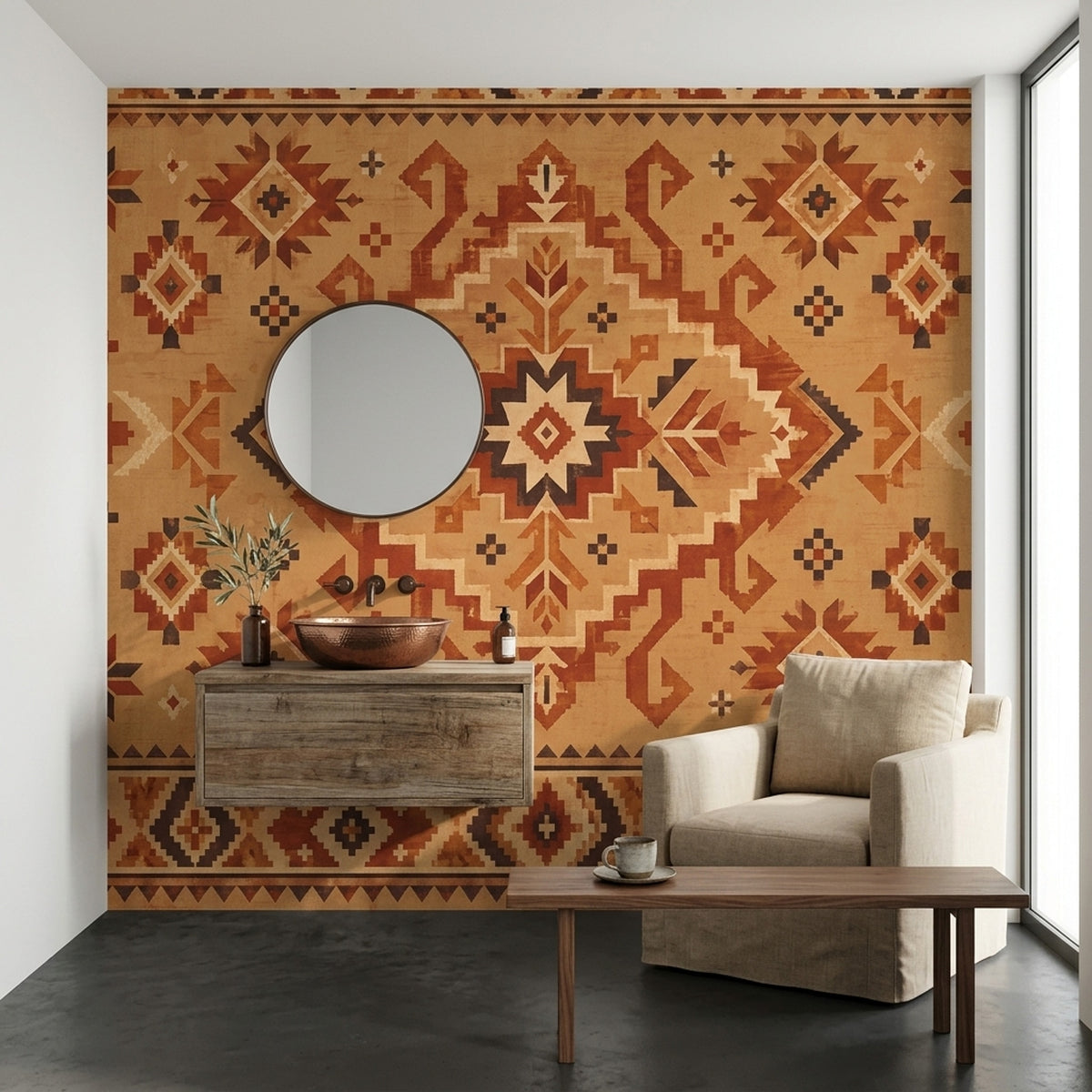 Anadolu Kilim Desenli Poster Duvar Kağıdı Kiremit Salon Duvarı