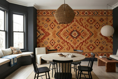 Anadolu Kilim Desenli Poster Duvar Kağıdı Kiremit Salon Duvarı