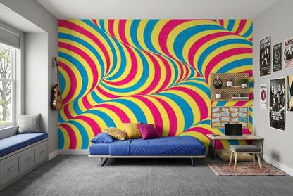 Renkli Spiral Desenli Poster Duvar Kağıdı Sarı Mavi Salon