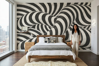 Siyah Beyaz Optik İllüzyon Poster Duvar Kağıdı Modern Salon
