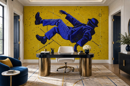 Soyut Astronot Poster Duvar Kağıdı Sarı Fon Modern Salon