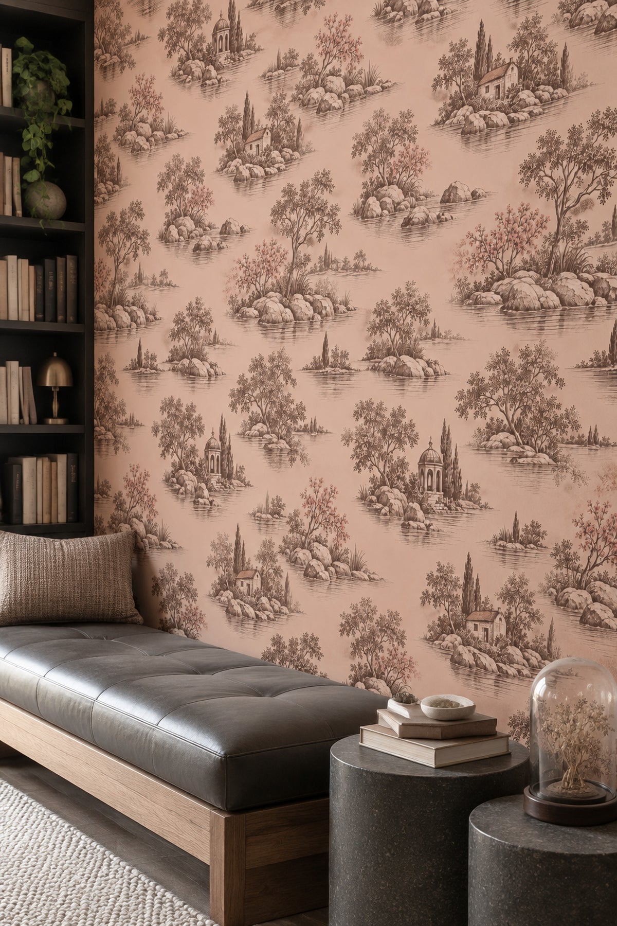 Kır Manzaralı Duvar Kağıdı Pudra Pembe Klasik Salon