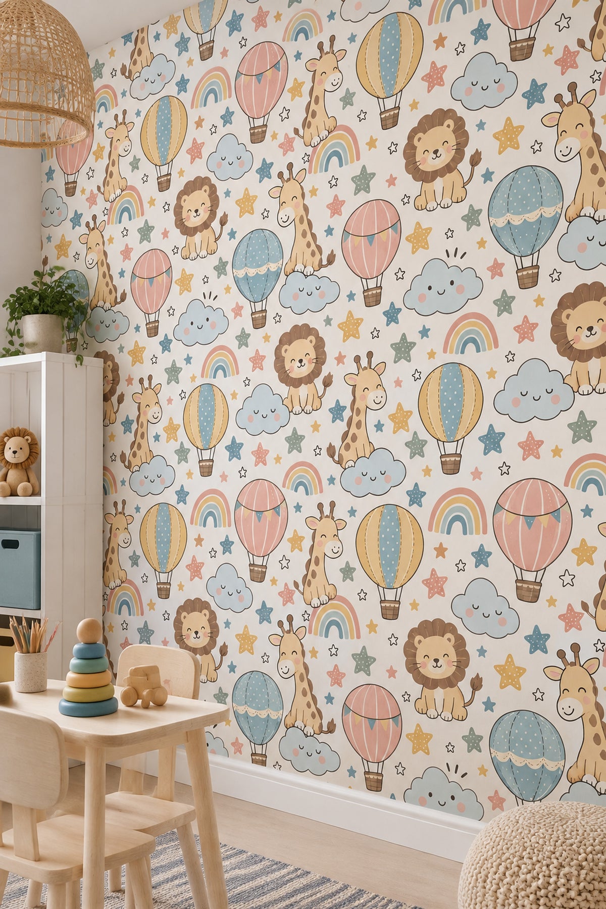 Sevimli Safari Hayvanlı Duvar Kağıdı Pastel Çocuk Odası