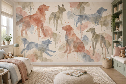 Suluboya Köpek İllüstrasyonlu Poster Duvar Kağıdı Pastel Çocuk Odası
