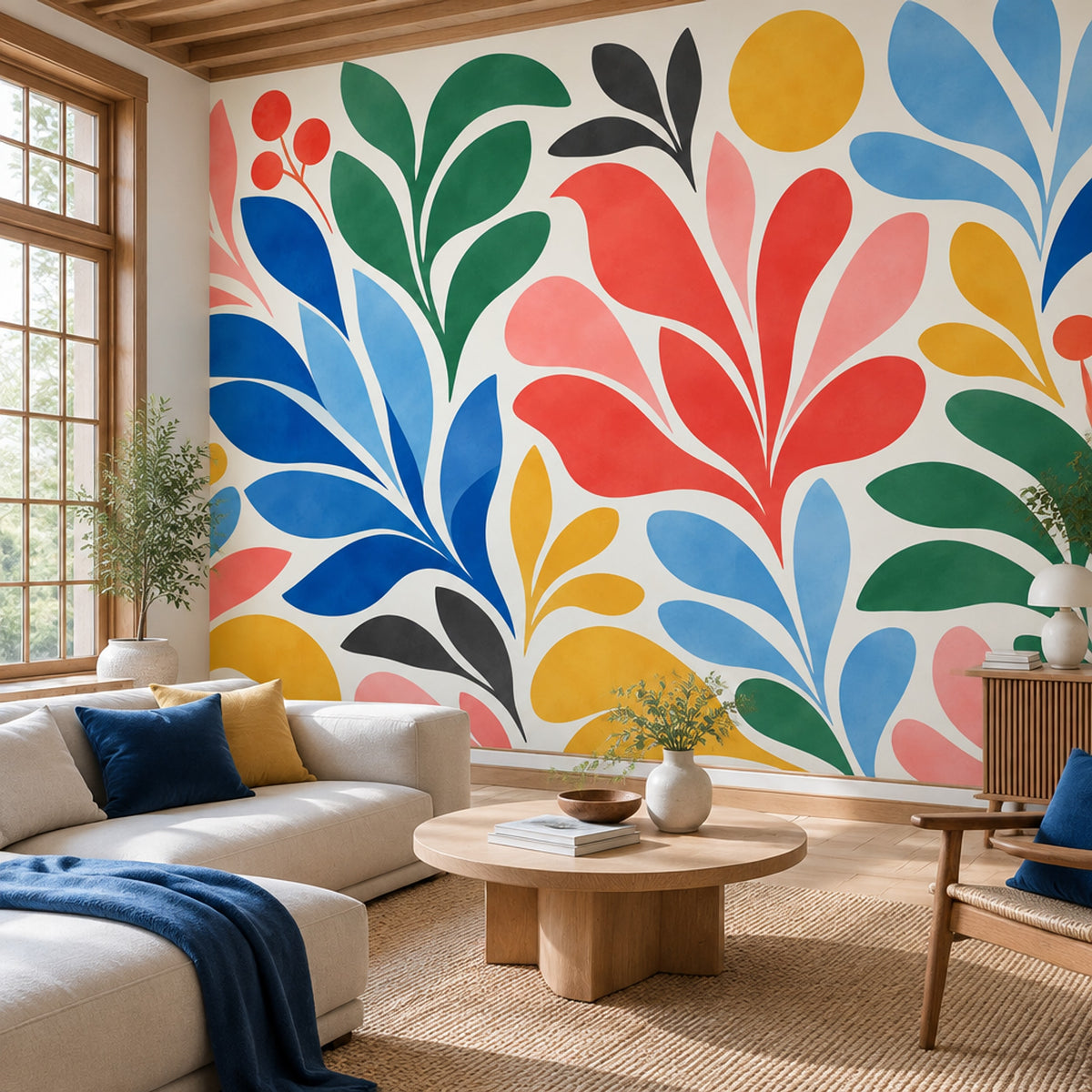 Renkli Yaprak Desenli Poster Duvar Kağıdı Modern Salon Dekoru