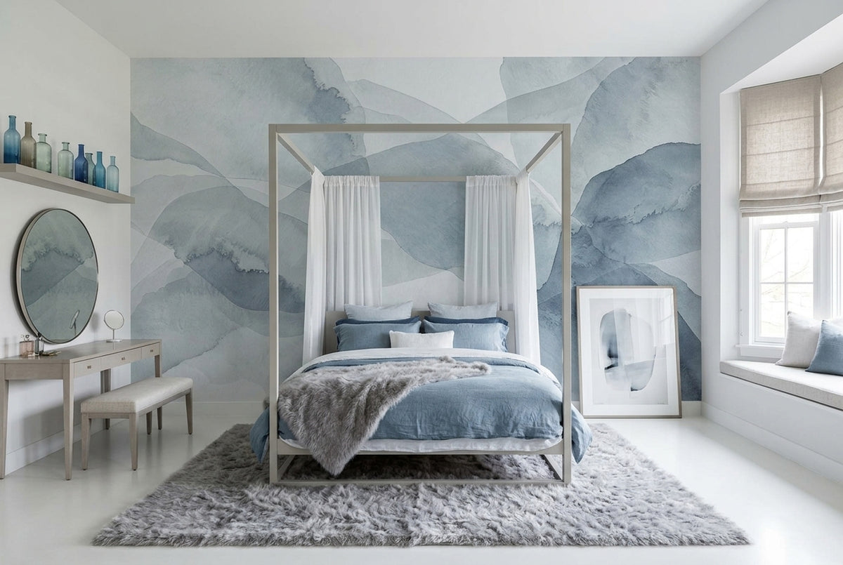 Mavi Sulu Boya Soyut Poster Duvar Kağıdı Modern Salon