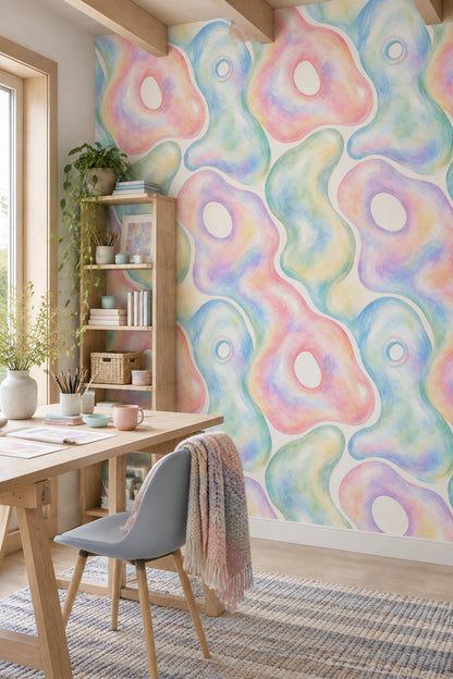 Pastel Soyut Desenli Duvar Kağıdı Renkli Modern Banyo