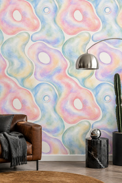 Pastel Soyut Desenli Duvar Kağıdı Renkli Modern Banyo