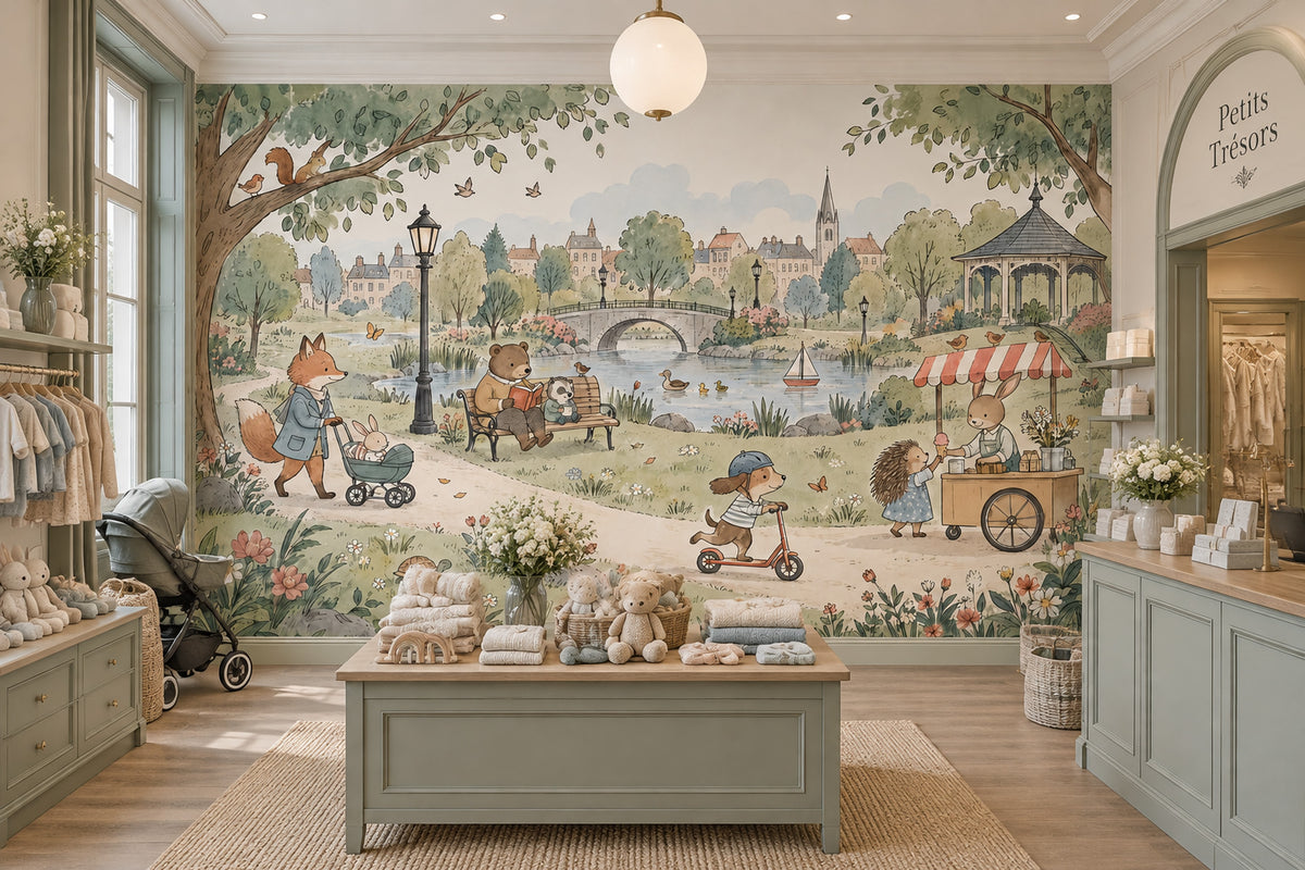 Hayvanlı Park Manzarası Poster Duvar Kağıdı Pastel Çocuk Odası