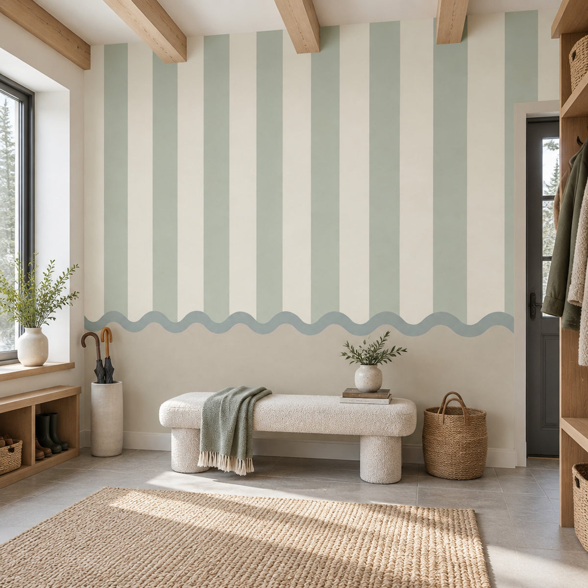 Mint Yeşil Çizgili Poster Duvar Kağıdı Modern Salon Dekoru