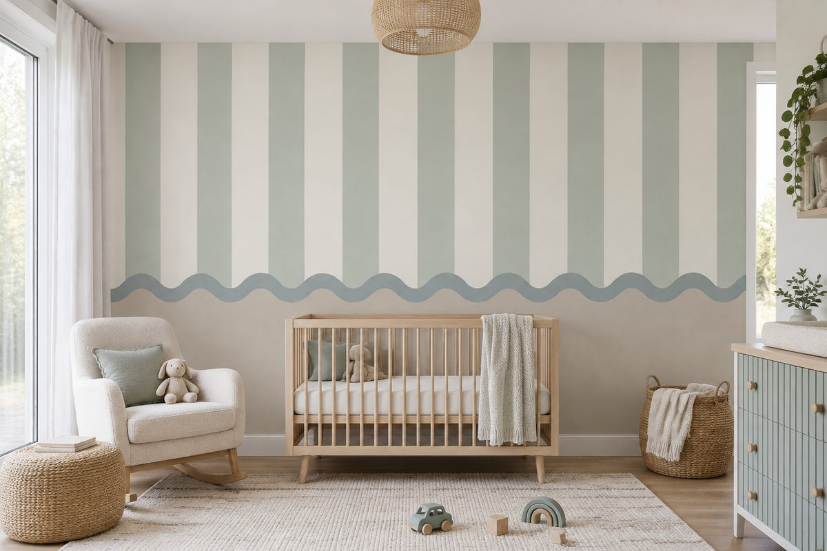 Mint Yeşil Çizgili Poster Duvar Kağıdı Modern Salon Dekoru