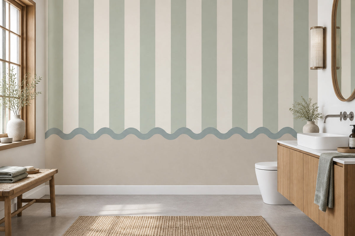 Mint Yeşil Çizgili Poster Duvar Kağıdı Modern Salon Dekoru