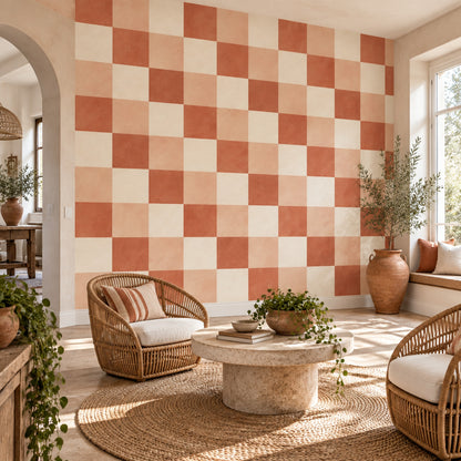 Terracotta Kareli Poster Duvar Kağıdı Modern Salon Dekoru