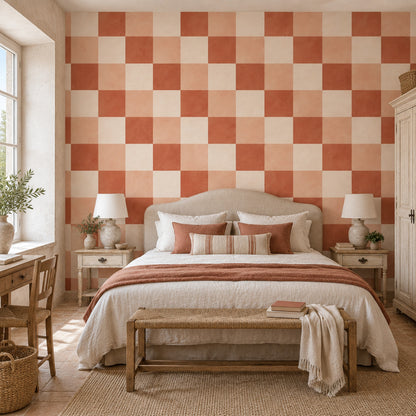 Terracotta Kareli Poster Duvar Kağıdı Modern Salon Dekoru