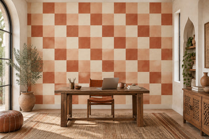 Terracotta Kareli Poster Duvar Kağıdı Modern Salon Dekoru