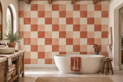 Terracotta Kareli Poster Duvar Kağıdı Modern Salon Dekoru
