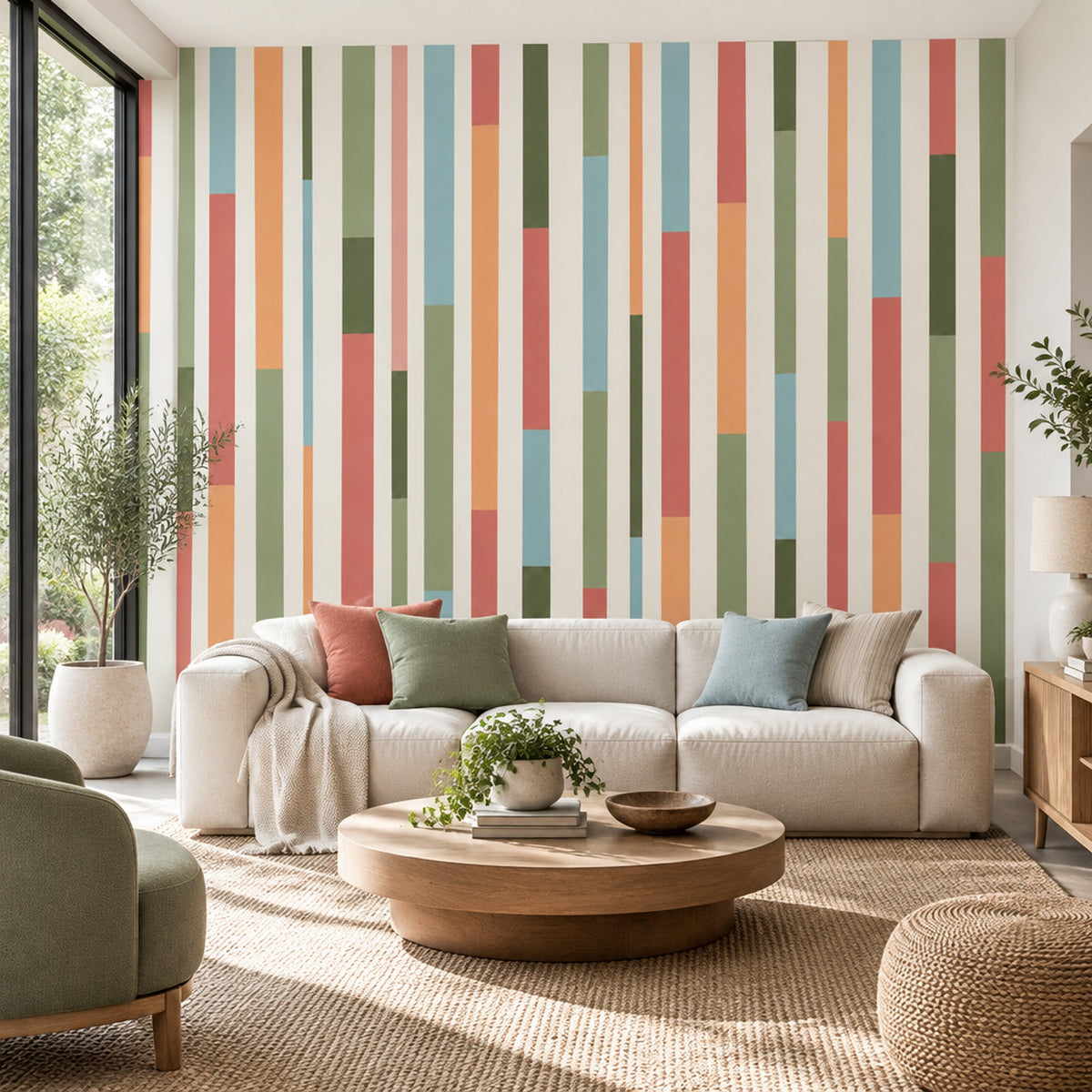 Renkli Dikey Şeritli Poster Duvar Kağıdı Modern Salon