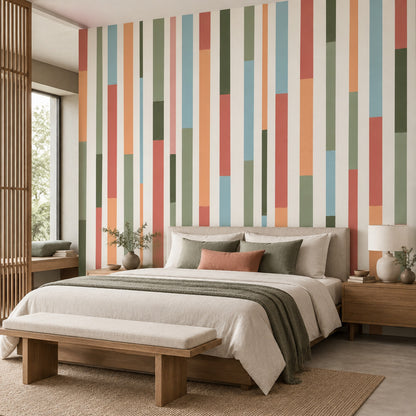 Renkli Dikey Şeritli Poster Duvar Kağıdı Modern Salon