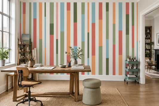 Renkli Dikey Şeritli Poster Duvar Kağıdı Modern Salon