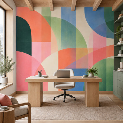 Renkli Geometrik Poster Duvar Kağıdı Mavi Yeşil Soyut Desen
