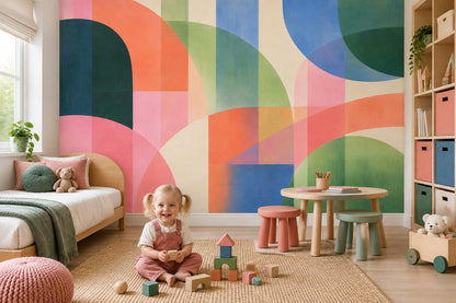Renkli Geometrik Poster Duvar Kağıdı Mavi Yeşil Soyut Desen