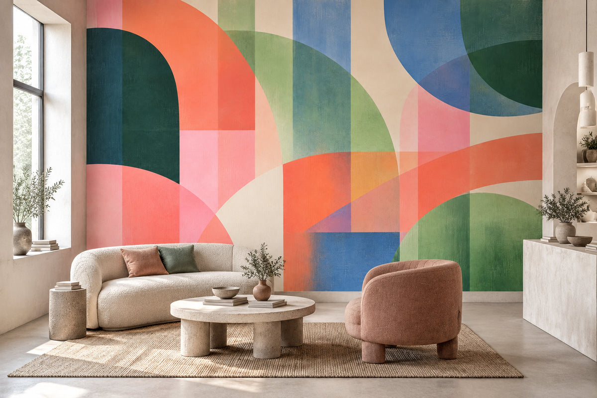 Renkli Geometrik Poster Duvar Kağıdı Mavi Yeşil Soyut Desen