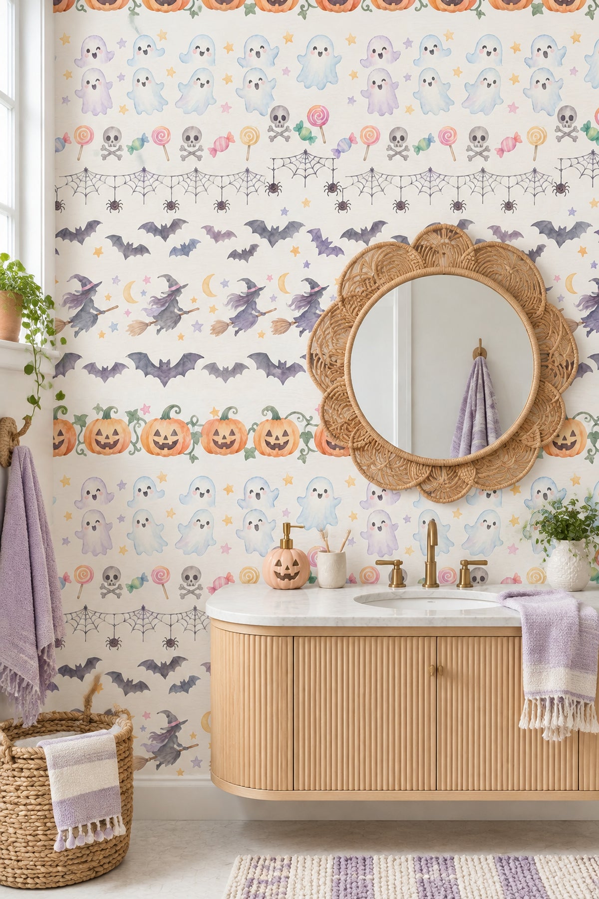 Cadılar Bayramı Desenli Duvar Kağıdı Pastel Çocuk Odası