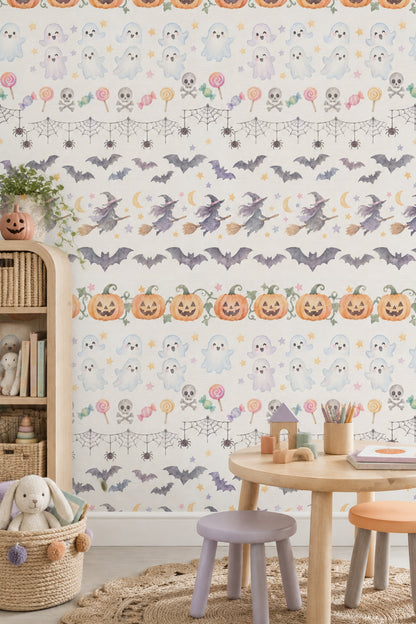Cadılar Bayramı Desenli Duvar Kağıdı Pastel Çocuk Odası